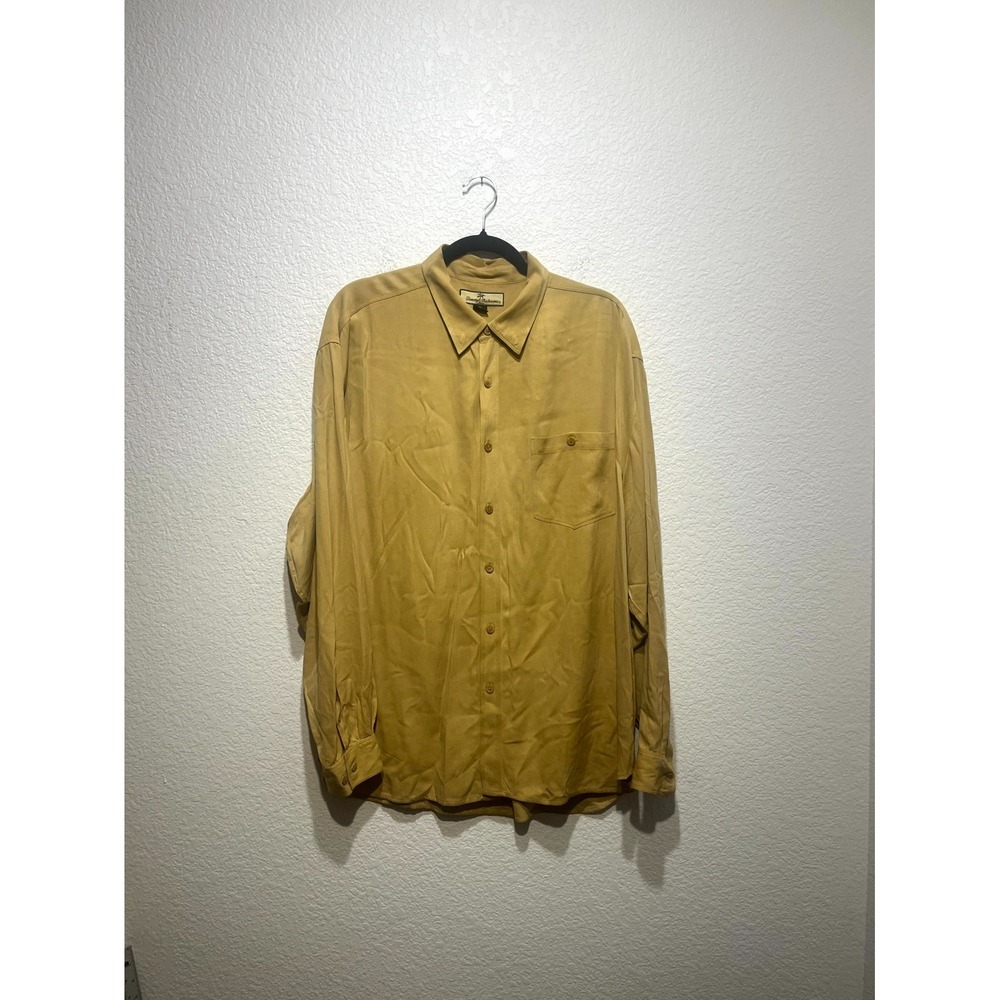 Tommy Bahama Shirt Mens XL Brown Silk Relaxed Fit Pleated Button Up Resort Wear